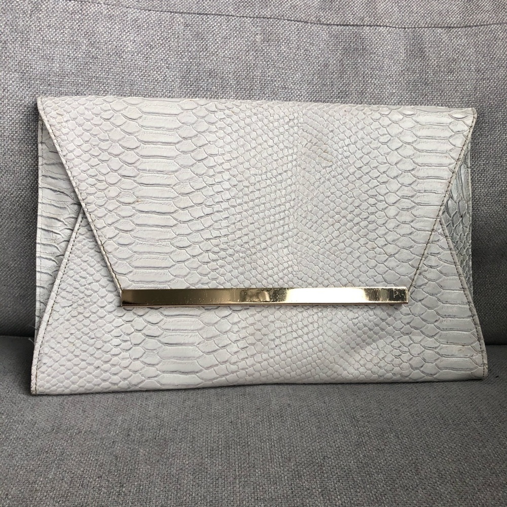 Faux python skin envelop clutch w/ optional strap